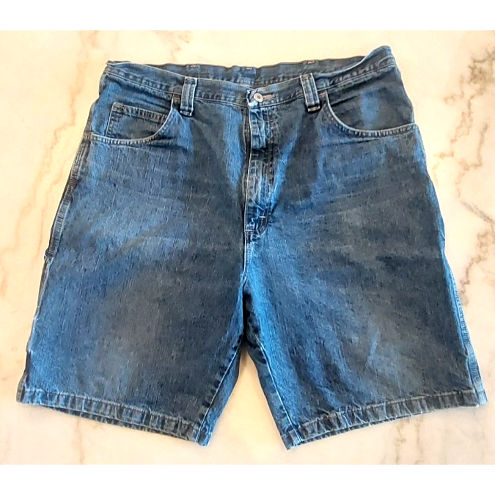 Wrangler Shorts Mens 38 Dark Blue Denim Jean Jorts Carpenter Faded Relaxed Baggy